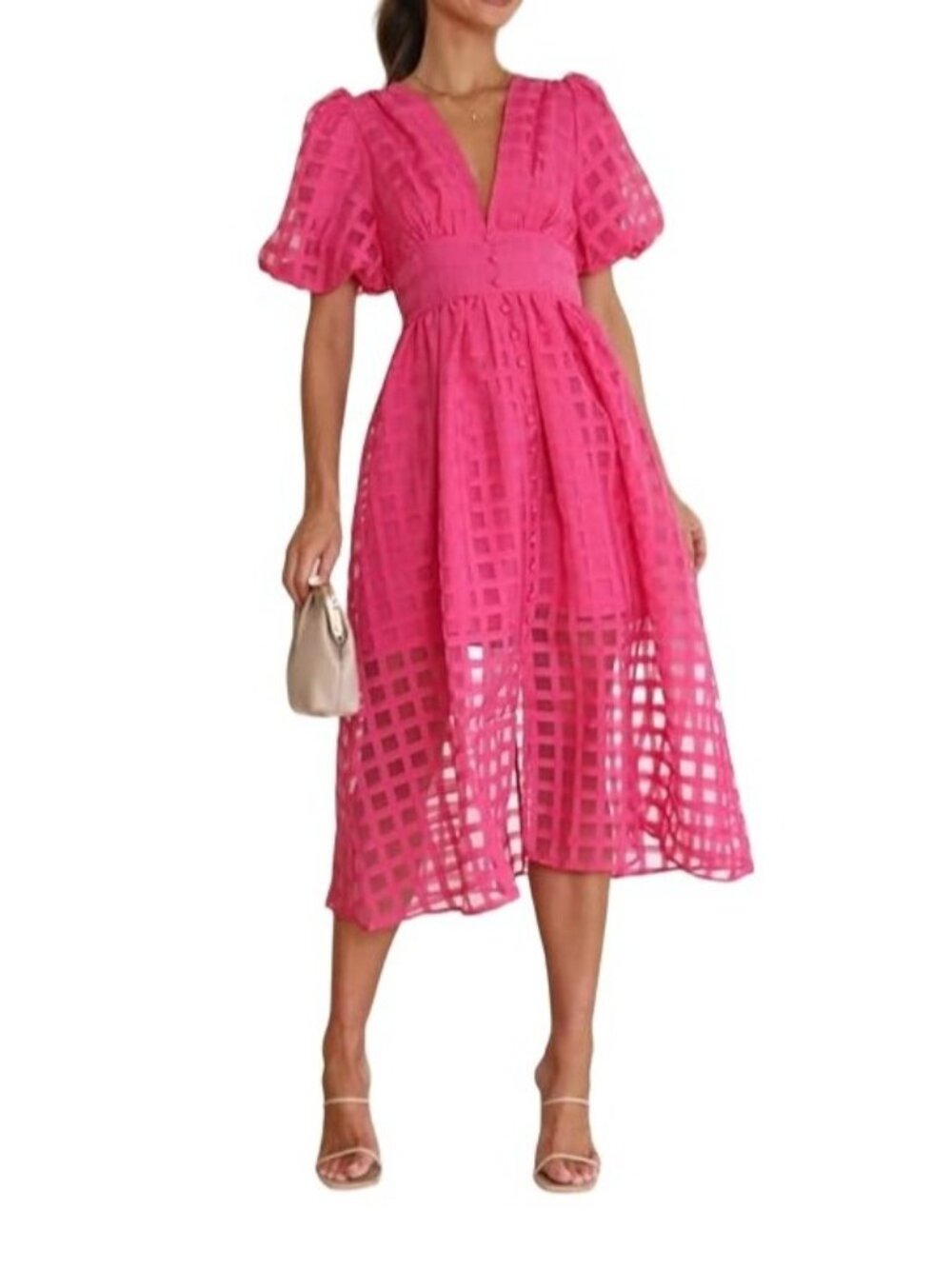 Women's Summer Dress Lantern Sleeve Casual Party Solid Color Skirt Flowy Dress S